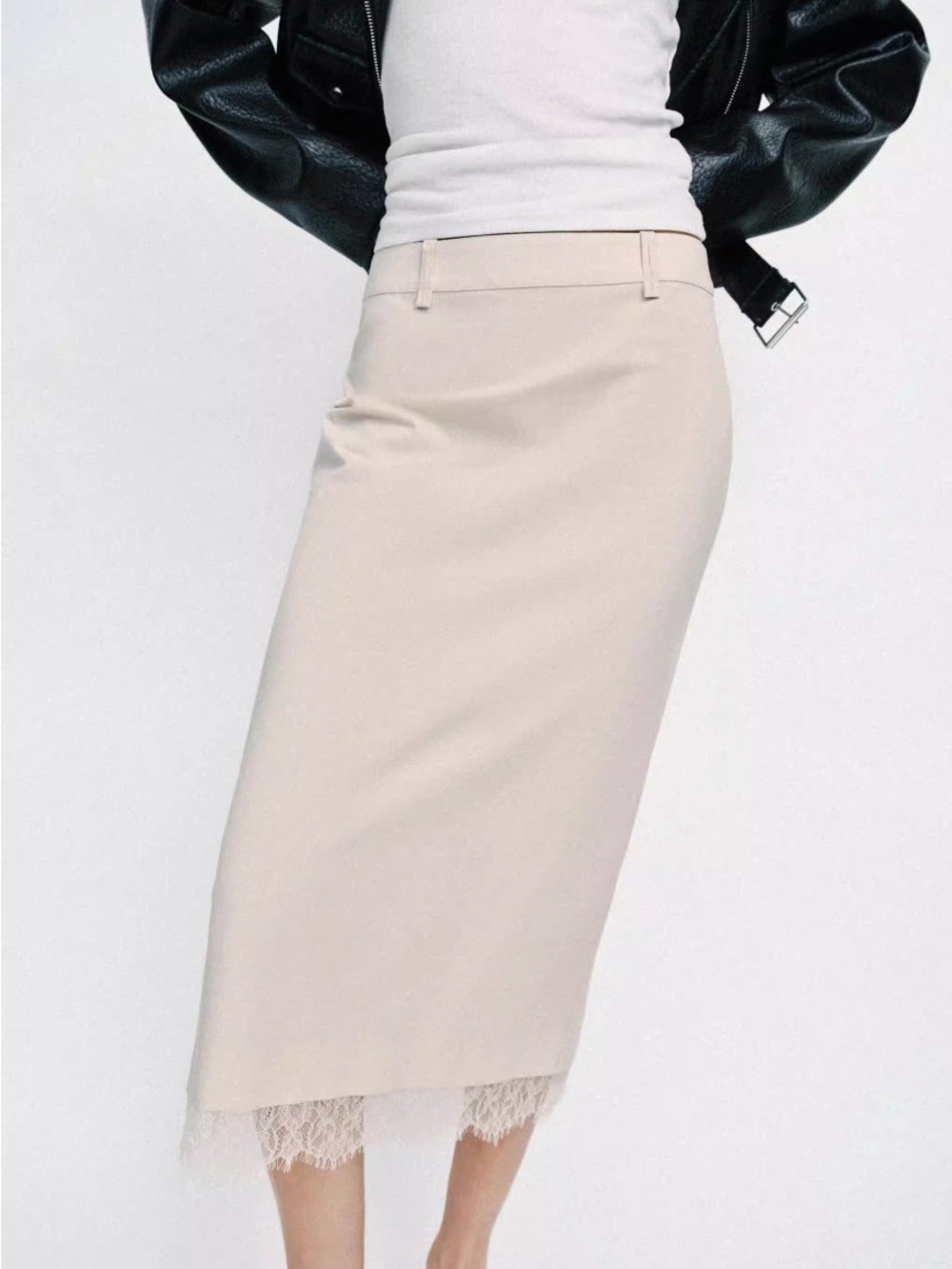Zara lace midi skirt 2558/563/779 BONE